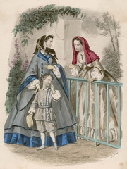 Fototapeta na wymiar 1860 Costume - Women - Boy. Date: 1860