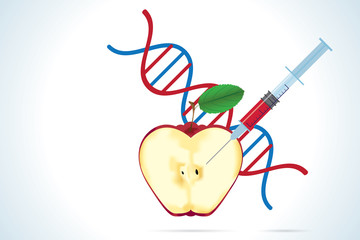 syringe with apple and dna molecule