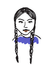 Eskimo woman hand drawn icon isolated on white background vector illustration. Northern ethnic culture element vector illustration.