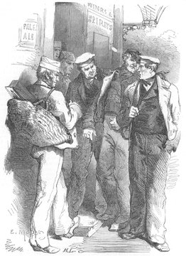 Striking masons picketing a building site. Date: 1859