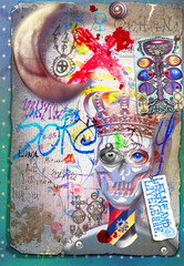 Fototapeta premium Manoscritti misteriosi con disegni,tarocchi,ritagli e collage esoterici,astrologici e alchemici