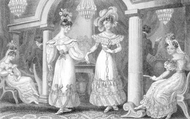 Fashions at Soiree 1820s. Date: late 1820s