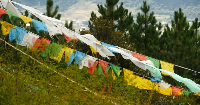 4k prayer flag on lhasa mountain,tibet.