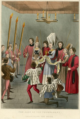 Lady of the Tournament presenting the prize. Date: circa 1450