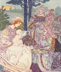 Three Wise Men visiting Mary and the Christ Child. Date: 1900
