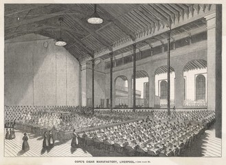 Cigar factory in Liverpool. Date: 1858