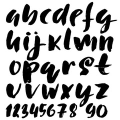 Hand drawn elegant calligraphy font. Modern brush lettering. Grunge style alphabet. Vector illustration.