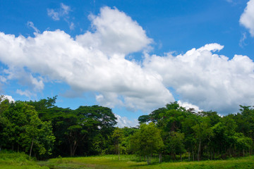 Blue sky with white clouds,Cloudy sky and mountain water.