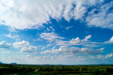 Blue sky with white clouds,Cloudy sky and mountain water.