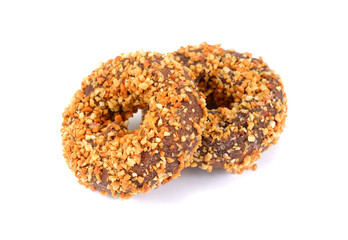 Almond Chocolate Donuts, chocolate nuts doughnut on white