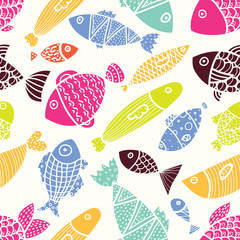 Cute fish. Vector seamless pattern.