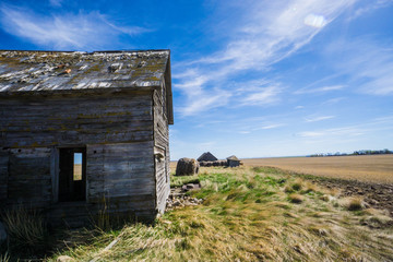 abandoned farmhouse in a field 