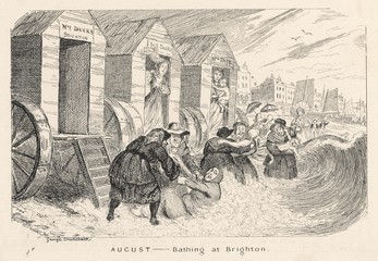 Naklejka premium Bathingmachines - Brighton. Date: 1836