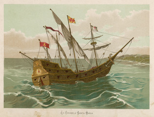 Santa Maria' - Christopher Columbus' caravel. Date: 1492
