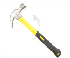 Hammer and nails on white background