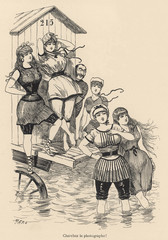 Fototapeta na wymiar Women - Bathing Machine. Date: 1880'S