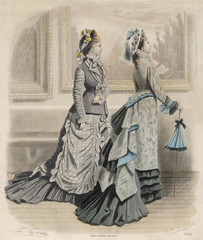 Fototapeta na wymiar Long Trained Skirts 1875. Date: 1875