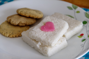 white korean rice cake and cookies