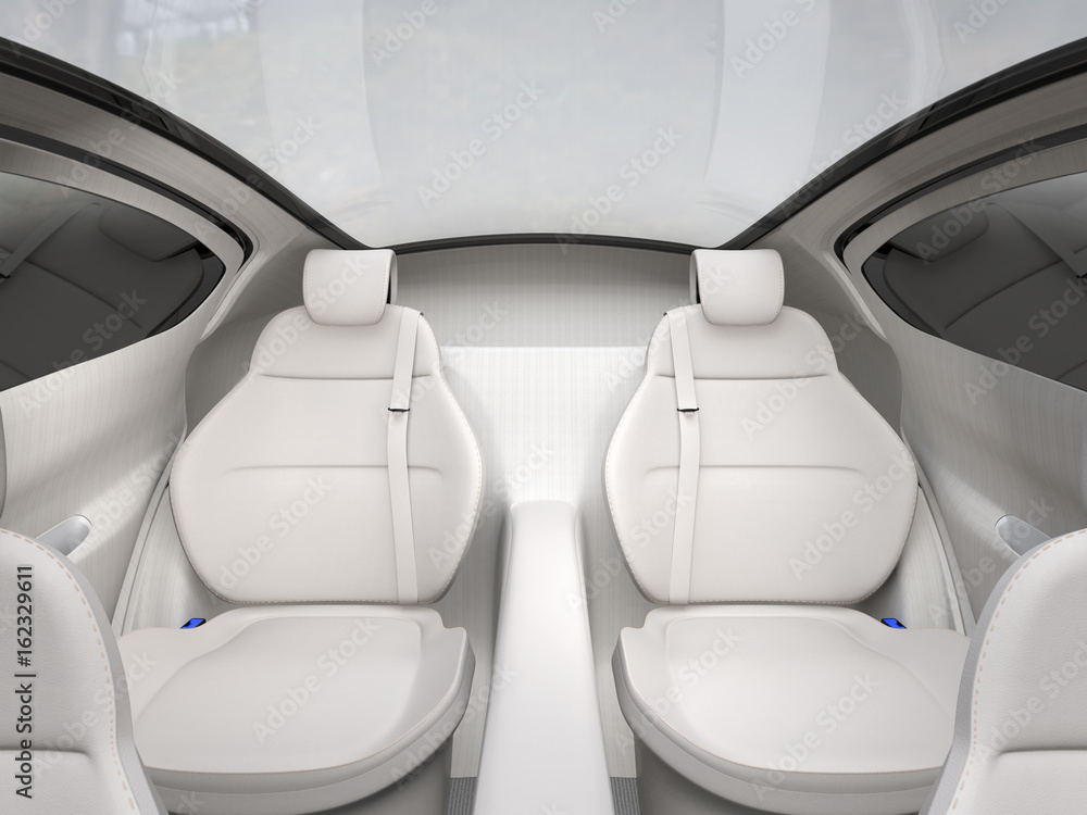 Poster rear seat of autonomous car. 3d rendering image.