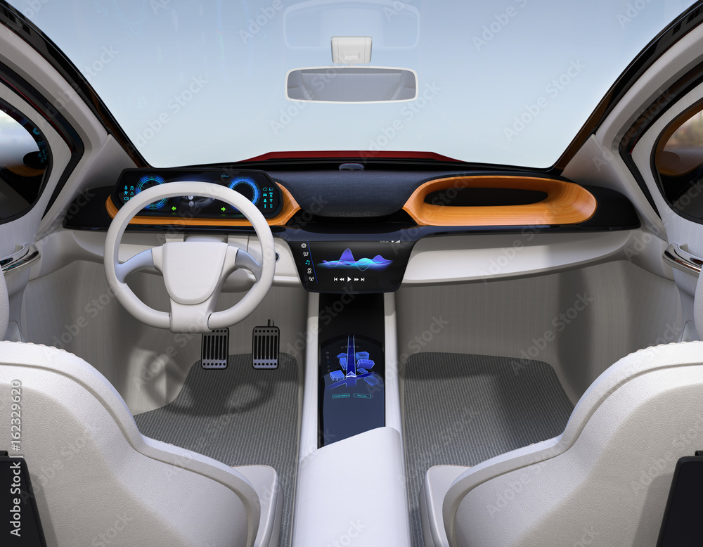 Aufkleber autonomous car interior concept. the center touch screen display music playlist, and navigation map 