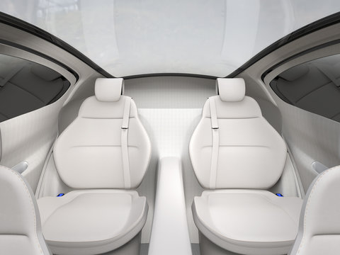 Rear seat of autonomous car. 3D rendering image.