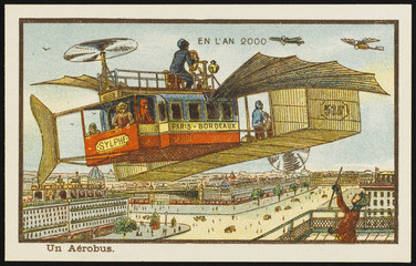 Futuristic airbus from Paris to Bordeaux. Date: 1899