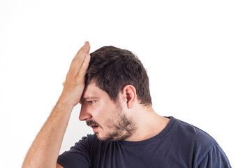 Obraz premium Portrait of man with facepalm emotion. Sad or getting upset man