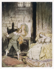 Artist painting portrait of his wife. Date: 1850