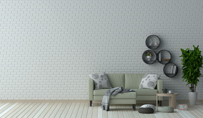 interior simple furniture set  in living room design 3D illustration in front of white wall  interior design.