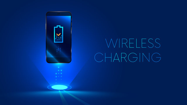 Wireless charging of the smartphone battery. Future concept. The progress of charging the battery of the phone. illustration. vector