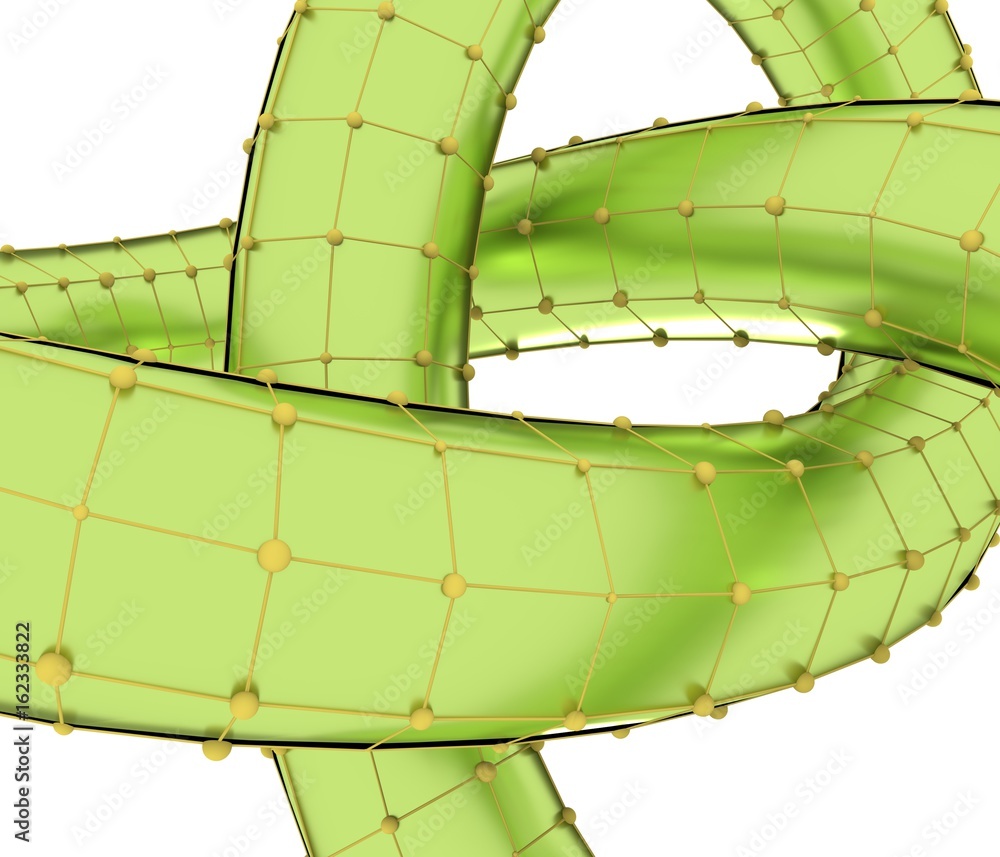 Wall mural abstract geometric shape with trefoil knot. 3d rendering. polygonal wireframe infinity loop model