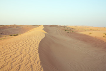 Fototapeta na wymiar Sand dune ridge with wind marks in the Dubai desert