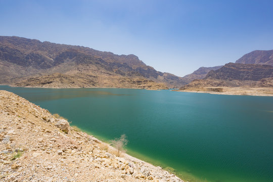 The reservoir lake of the Wadi Dayqah Dam in Oman