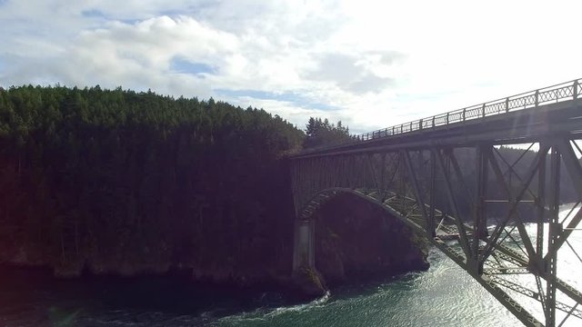 Aerial of deception pass bridge