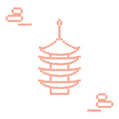 Fototapeta na wymiar Cute vector illustration cross embroidery of pagoda and rocks for japanese rock garden.