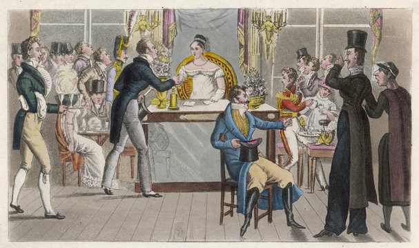 British visitors in a cafe  Paris. Date: 1814-1815