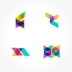 Set of minimal geometric multicolor shapes. Trendy hipster icons and logotypes. Business signs symbols, labels, badges, frames and borders