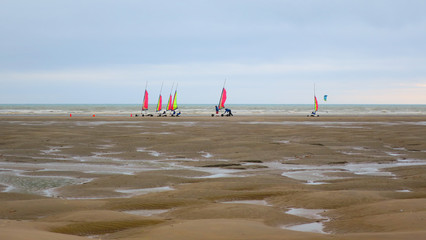 SAND YACHT ON THE BEACH OF THE TOUQUET , HAUTS DE FRANCE , FRANCE 

