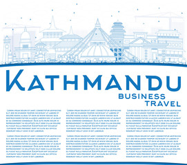 Outline Kathmandu Skyline with Blue Buildings and Copy Space.