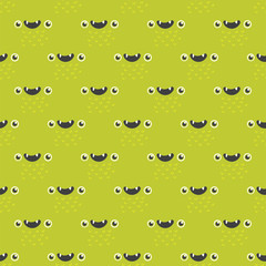 Funny cartoon monster seamless pattern alien character creature happy illustration devil colorful animal background vector. © creativeteam