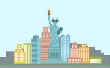 Concept banner of United states of America with statue of liberty