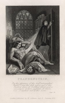 Frontispiece illustration from Frankenstein. Date: first published 1818
