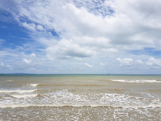 Beach and sea Under the bright sky there is a rope. and cloud. panorama landscape