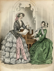 Fototapeta na wymiar Ladies at Piano. Date: 1851