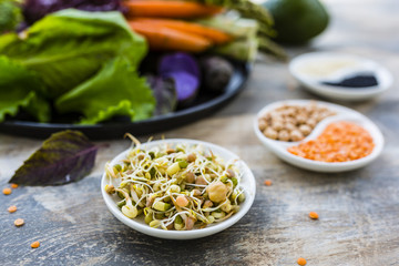 Ingredients to prepare Buddha bowl. Healthy and balanced food. 
