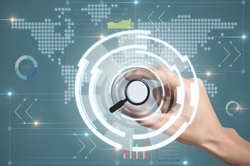 business search web technology interface on virtual screen.