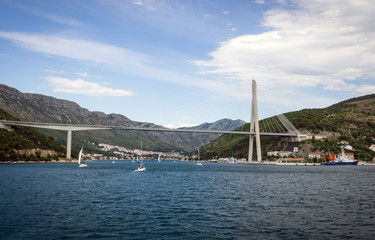 Dubrovnik Croatian bridge and bay full of yachts - 162340244