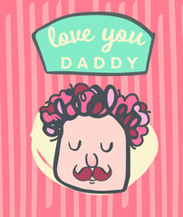 Vector icon set of fathers day greeting card against white background