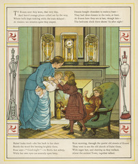 Children  saying goodnight to the new baby. Date: 1882