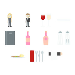 Vector icon set of restaurant needfuls on white background